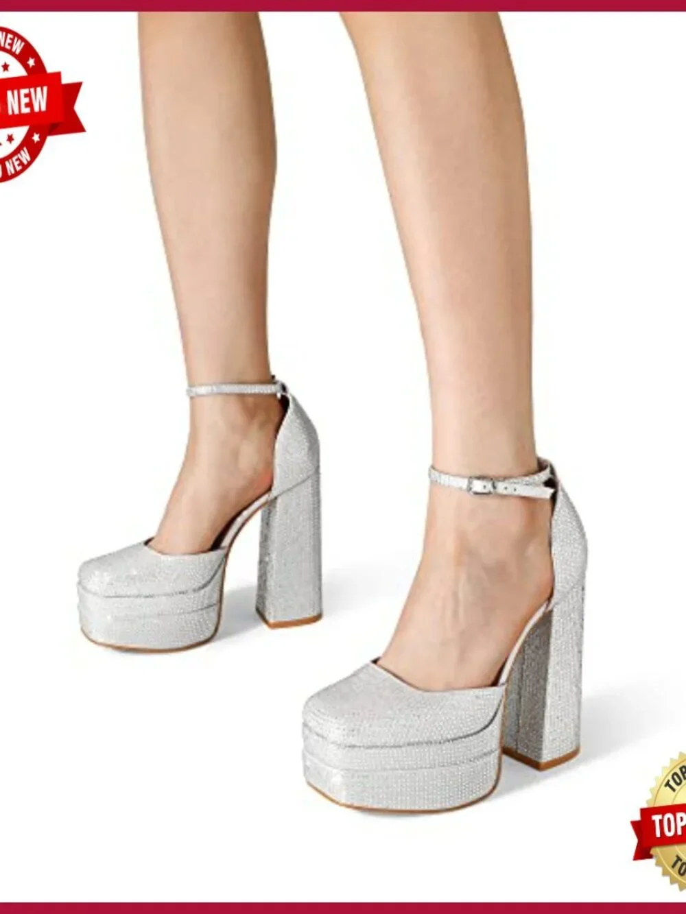 Chunky Platform Block Heels Square Toe Ankle Strap Dress Pumps